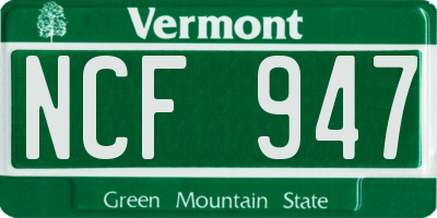 VT license plate NCF947