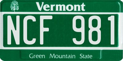 VT license plate NCF981