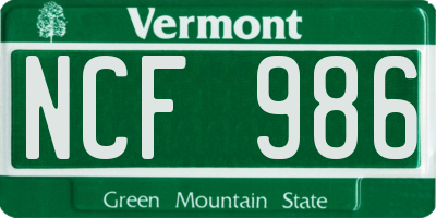 VT license plate NCF986