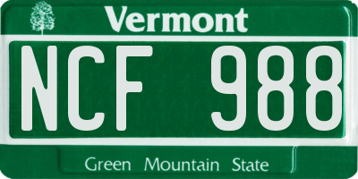 VT license plate NCF988