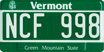 VT license plate NCF998