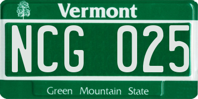 VT license plate NCG025