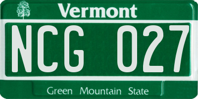 VT license plate NCG027