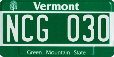 VT license plate NCG030