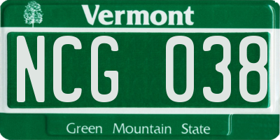 VT license plate NCG038