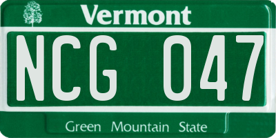 VT license plate NCG047