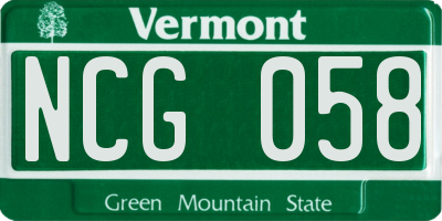 VT license plate NCG058