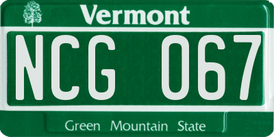 VT license plate NCG067