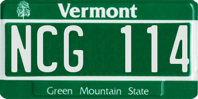 VT license plate NCG114