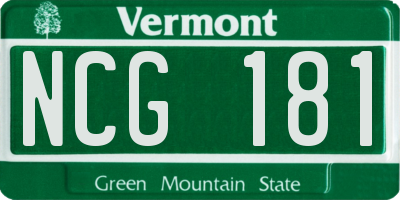 VT license plate NCG181