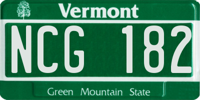 VT license plate NCG182