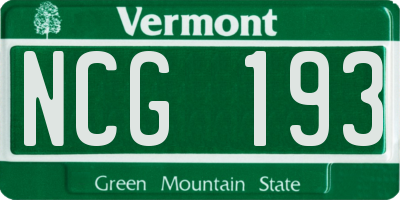 VT license plate NCG193