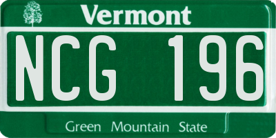 VT license plate NCG196