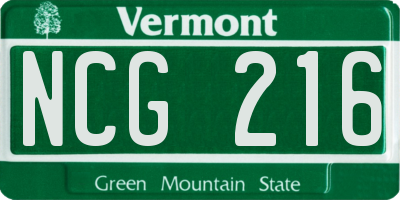 VT license plate NCG216