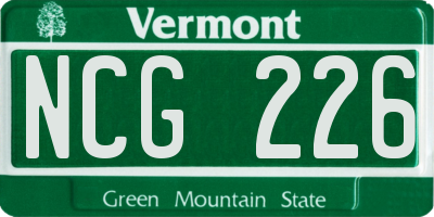 VT license plate NCG226