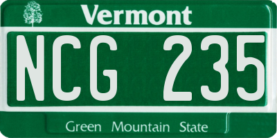 VT license plate NCG235