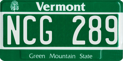 VT license plate NCG289