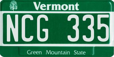 VT license plate NCG335