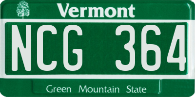 VT license plate NCG364