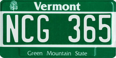 VT license plate NCG365