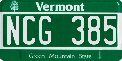 VT license plate NCG385