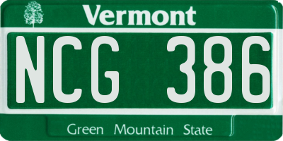VT license plate NCG386