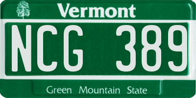 VT license plate NCG389