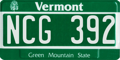 VT license plate NCG392