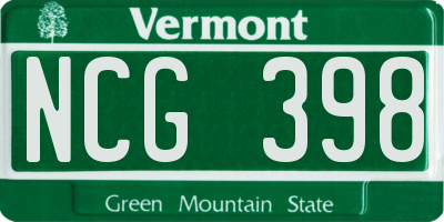 VT license plate NCG398