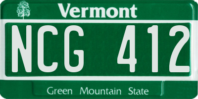 VT license plate NCG412