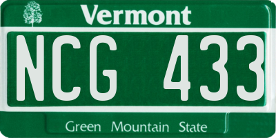 VT license plate NCG433