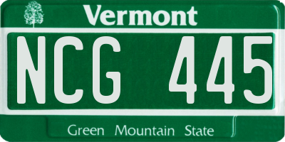 VT license plate NCG445