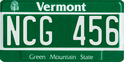 VT license plate NCG456