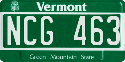 VT license plate NCG463