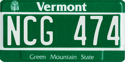 VT license plate NCG474
