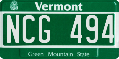VT license plate NCG494