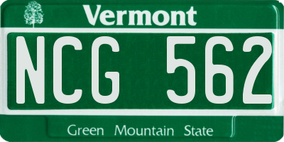 VT license plate NCG562