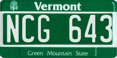 VT license plate NCG643