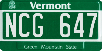 VT license plate NCG647
