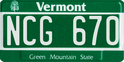 VT license plate NCG670