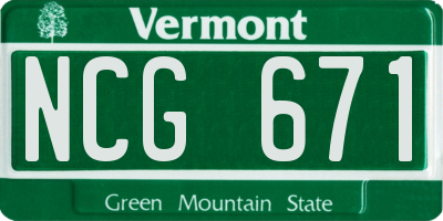 VT license plate NCG671