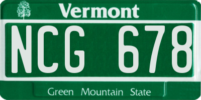 VT license plate NCG678