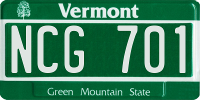 VT license plate NCG701