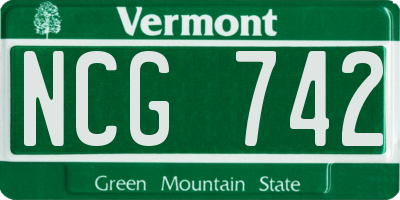 VT license plate NCG742