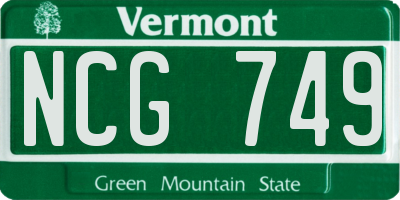 VT license plate NCG749
