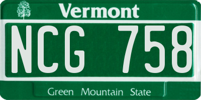 VT license plate NCG758