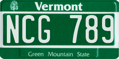 VT license plate NCG789