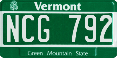 VT license plate NCG792