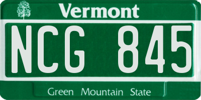 VT license plate NCG845