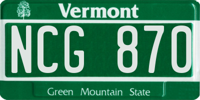 VT license plate NCG870
